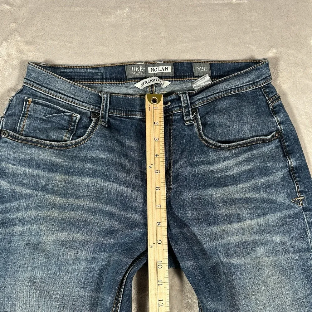 BKE Nolan Jeans Men 32Lx30 Blue Denim Distressed Straight Leg Cowboy Comfort EUC